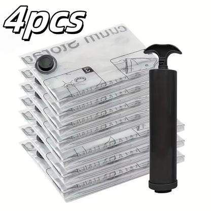 4Pcs Vacuum Storage Bags with Hand Pump | Space-Saving Airtight Compression for Clothes, Bedding, Blankets